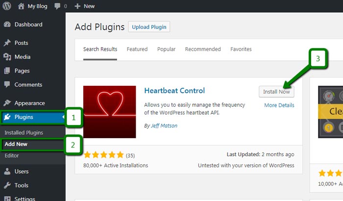 Instalando o plug-in WordPress Heartbeat Control