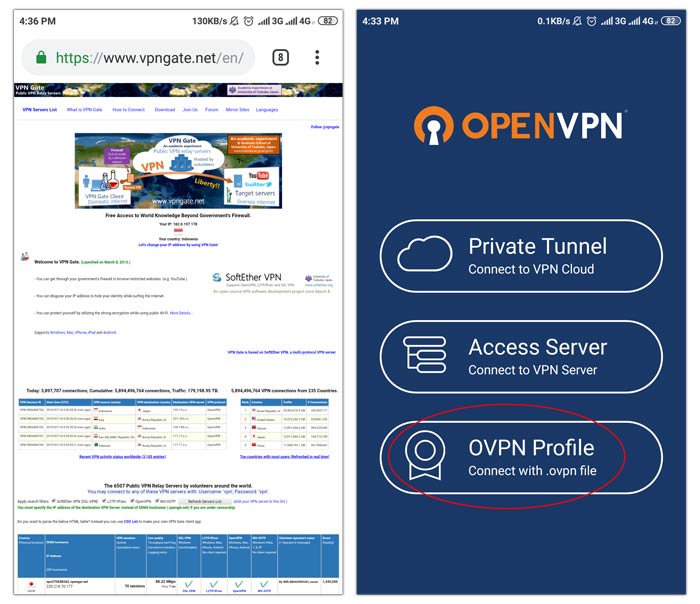 Importe arquivos Android OpenVPN