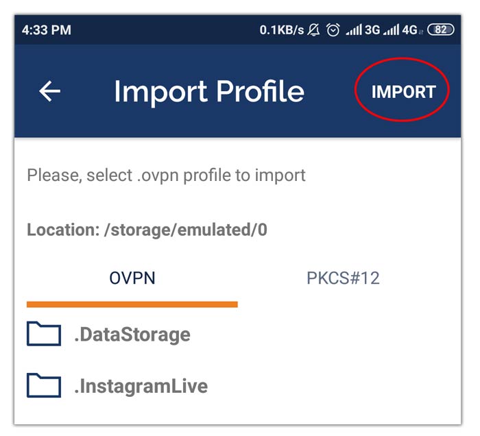 Importe arquivos Android OpenVPN