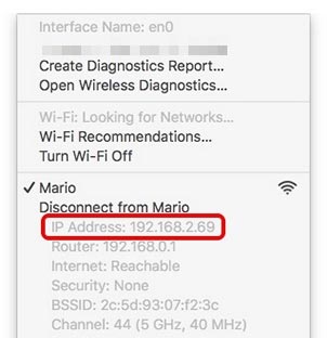 Endereço IP da rede Wifi Mac