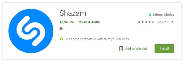 Aplicativos de áudio de música Shazam para Android