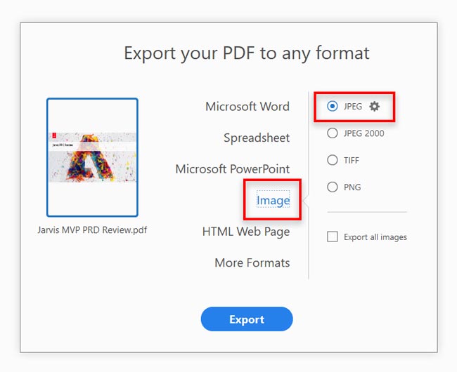 Exportar PDF para imagem Adobe Acrobat DC