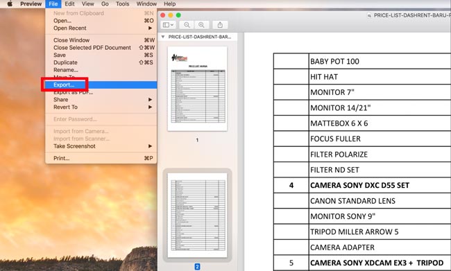 Exporte arquivos PDF para imagens no MacOS Preview