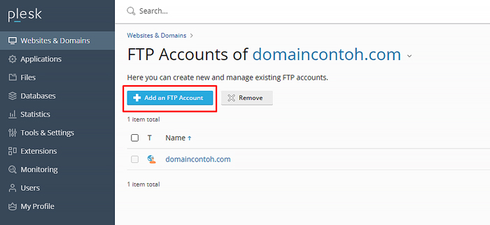 Como criar uma conta FTP no Plesk Add User