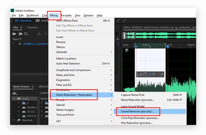 Como remover o som AudioJungle no Adobe Audition